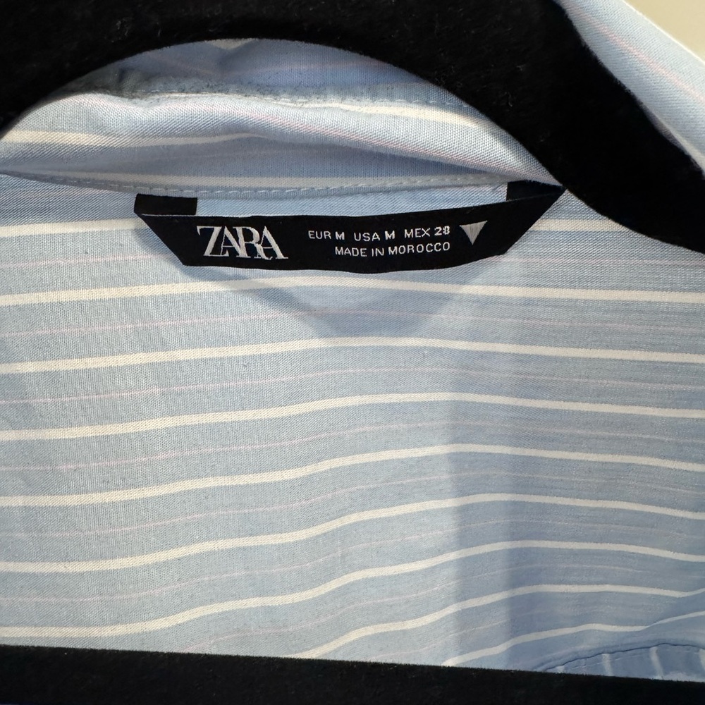 Zara Women's Light Blue Striped Button Down Shirt